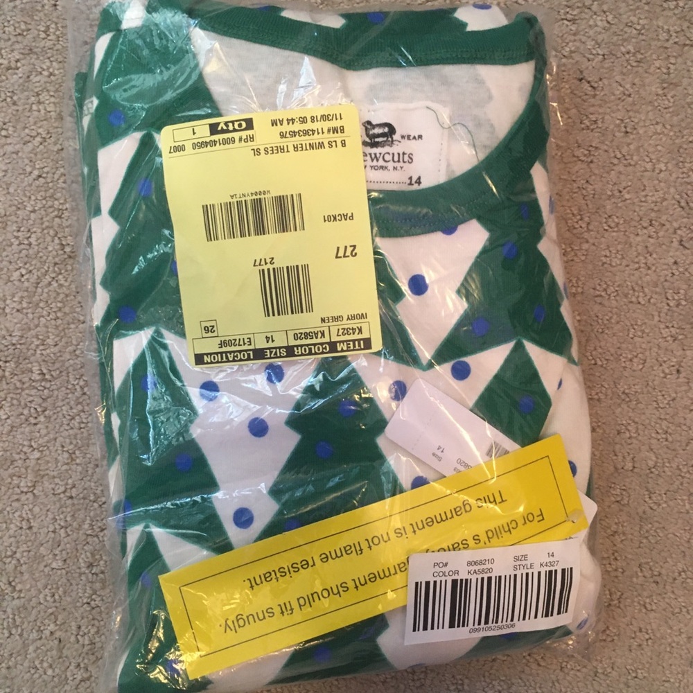 J. Crew Kids Xmas Green and white Tree Pj’s
